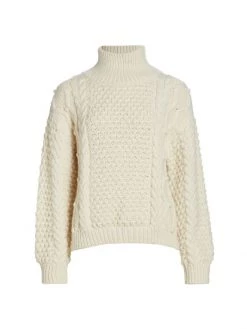 Nili Lotan Hawthorn Cable Knit Wool Sweater Ivory