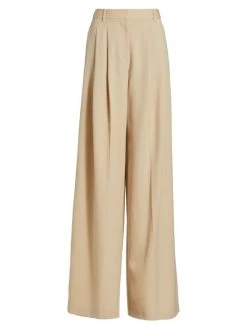 Nili Lotan Dillon Wool Pleated-Front Pants Ivory
