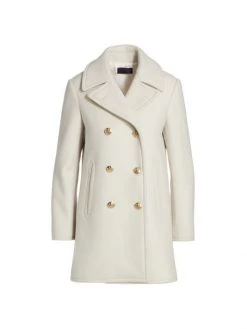 Nili Lotan Double-Breasted Wool Peacoat Ecru