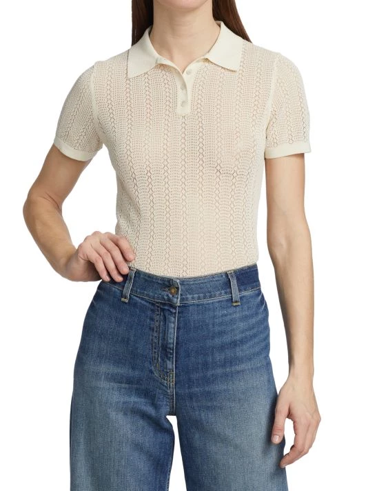 Nili Lotan Kenza Pointelle Knit Polo Top 5 Nili Lotan Kenza Pointelle Knit Polo Top - Image 3
