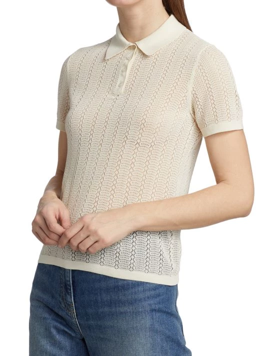 Nili Lotan Kenza Pointelle Knit Polo Top 6 Nili Lotan Kenza Pointelle Knit Polo Top - Image 4