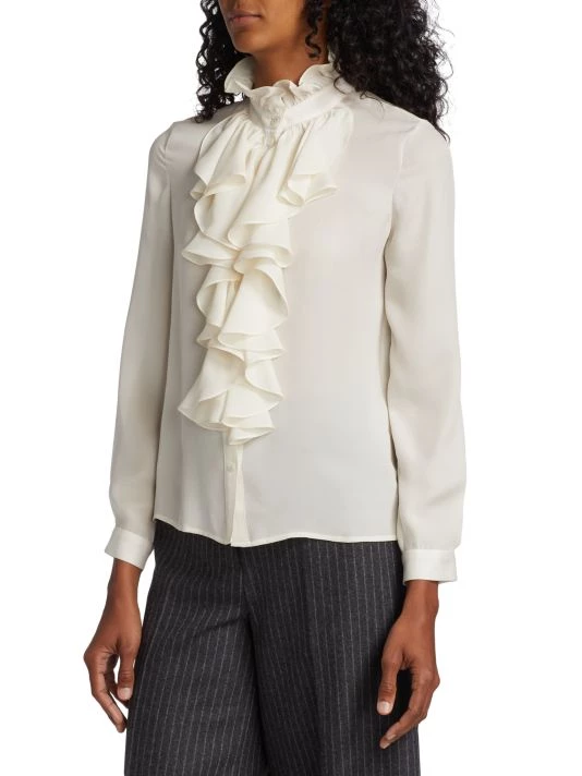 Nili Lotan Lily Ruffle-Embellished Silk Blouse 6 Nili Lotan Lily Ruffle-Embellished Silk Blouse - Image 4
