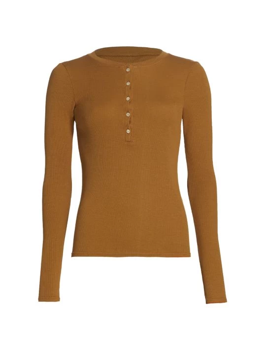 Nili Lotan Jordan Henley Long-Sleeve T-Shirt Burnt Ochre 5 Nili Lotan Jordan Henley Long-Sleeve T-Shirt Burnt Ochre - Image 3