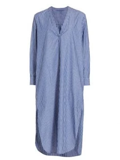 Nili Lotan Raven Pinstripe V-Neck Shirtdress