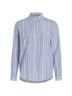 Nili Lotan Kaya Striped Cotton Button-Front Shirt