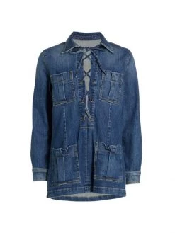 Nili Lotan Monique Lace-Up Stretch Denim Top