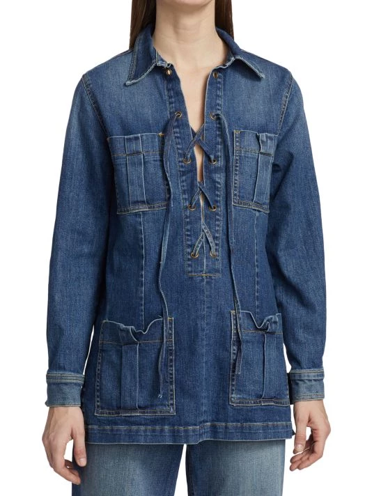 Nili Lotan Monique Lace-Up Stretch Denim Top 5 Nili Lotan Monique Lace-Up Stretch Denim Top - Image 3