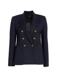 Nili Lotan Nathalia Double-Breasted Wool Gabardine Blazer Ivory