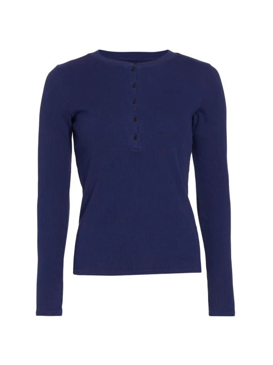 Nili Lotan Jordan Rib-Knit Henley Top Marine Blue 5 Nili Lotan Jordan Rib-Knit Henley Top Marine Blue - Image 3