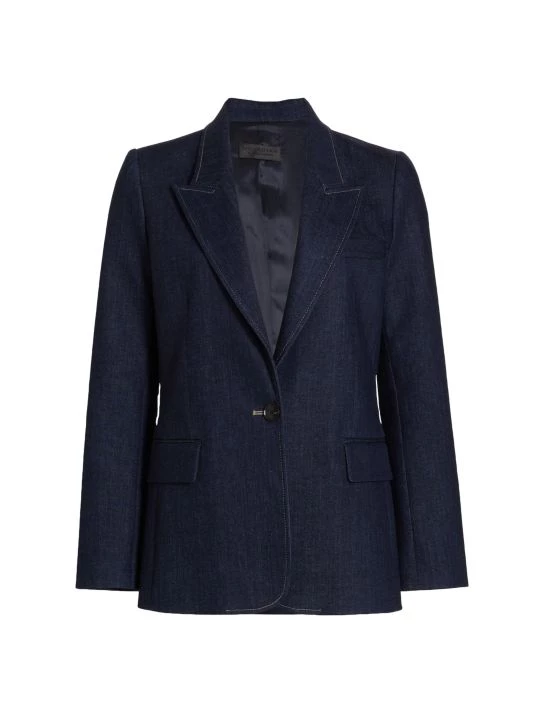 Nili Lotan Denim Single-Breasted Blazer 3 Nili Lotan Denim Single-Breasted Blazer