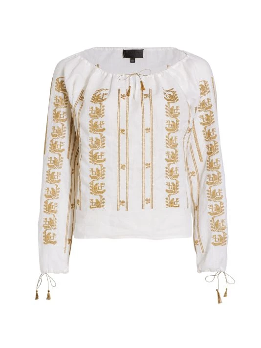 Nili Lotan Geneve Embroidered Woven Tassel Blouse 3 Nili Lotan Geneve Embroidered Woven Tassel Blouse