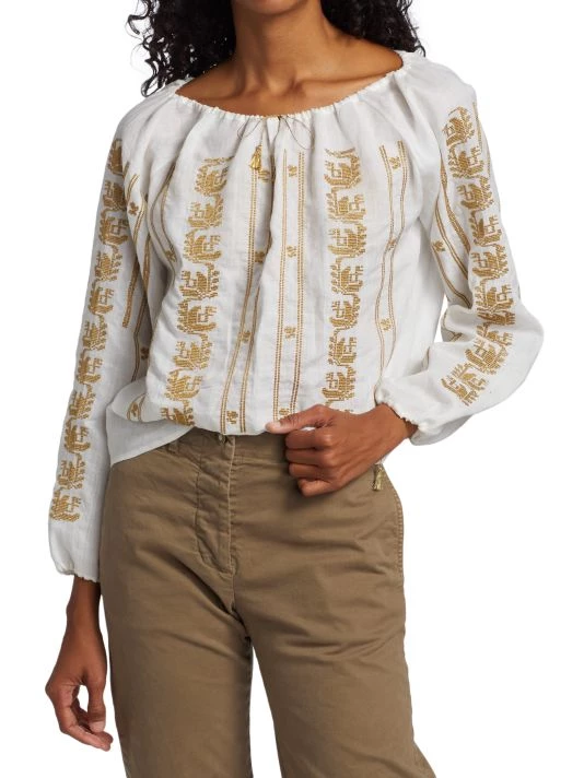 Nili Lotan Geneve Embroidered Woven Tassel Blouse 5 Nili Lotan Geneve Embroidered Woven Tassel Blouse - Image 3